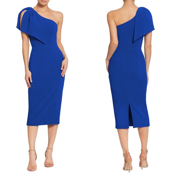 Dress the Population Tiffany One-Shoulder Midi Dress in Electric Blue - Picture 1 of 10